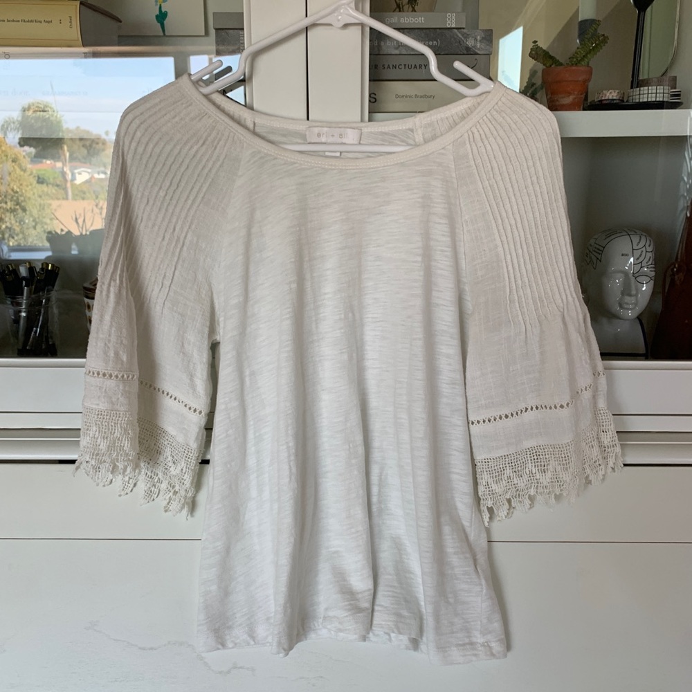 Ivory cotton shirt with detailed flutter sleeve
